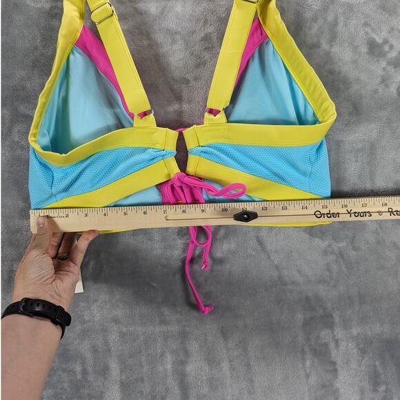 No Boundaries Bikini Top Womens 2X 19-21 Juniors Swimsuit Blue Pink Beachy Retro - Picture 4 of 10